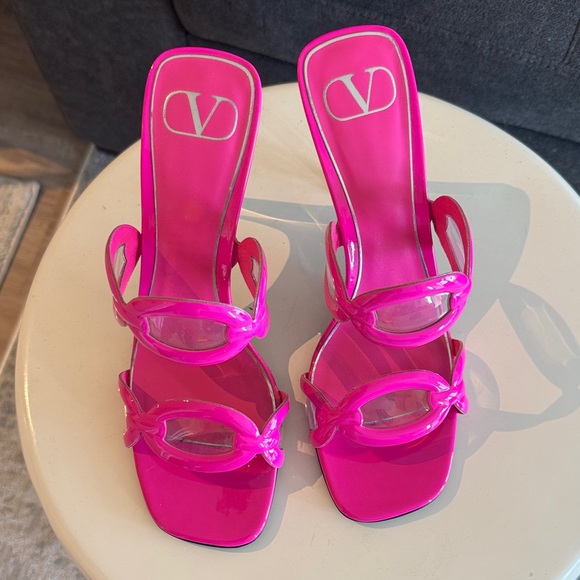Valentino Shoes - Valentino Hot Pink Patent Slide Heels Size 38 1/2